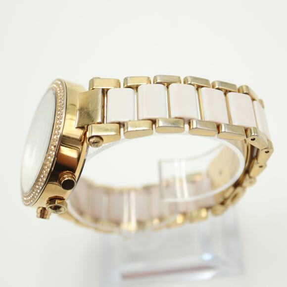 Michael Kors Womens White Gold Tone Chronograph Watch 39mm with New Battery - Picture 14 of 16